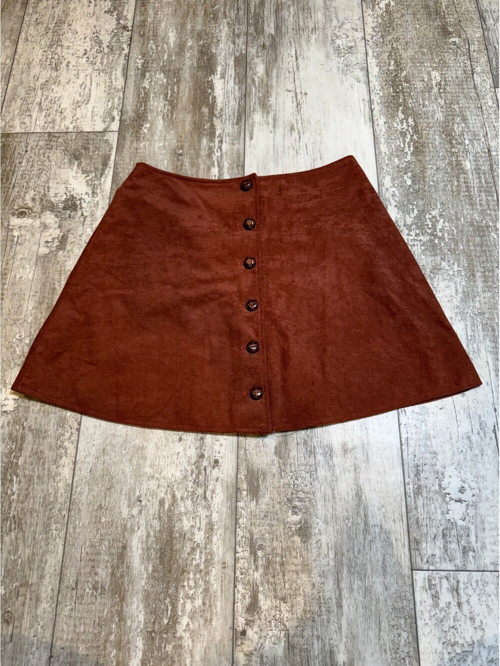 Eminence Womens Rust Faux Suede Button Front Mini Skirt 70s Boho
